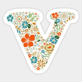 Hippie Floral Letter V Sticker